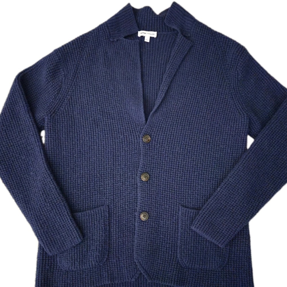 Peter Millar Mens L Birch Sweater Blazer Navy Wool Cashmere Jacket Coat
